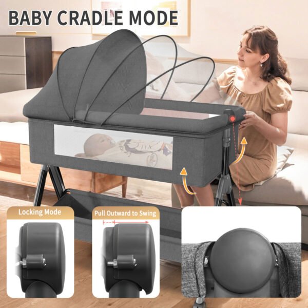 Baby Bassinet, HDJ Bedside Sleeper Bassinet with Storage Basket for Infant, Bedside Crib for 0-6 Months