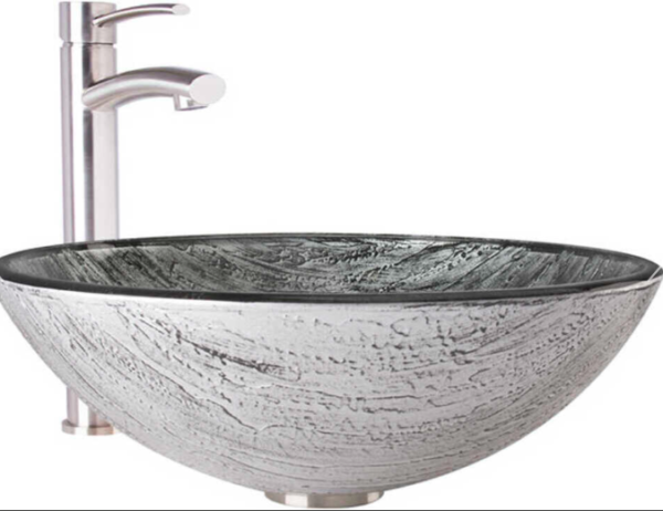 Vigo Titanium Glass Round Vessel Bathroom Sink with Milo Faucet and Pop-Up Drain