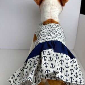 Handmade Cotton Small Dog Dress – Anchor Print Puppy Outfit size small