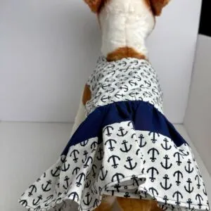 Handmade Cotton Small Dog Dress – Anchor Print Puppy Outfit size small