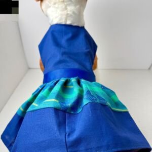 Handmade Cotton Dog Dress - Blue Puppy Outfit, Size Small