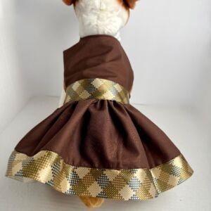 Handmade Cotton Puppy Dress - Brown Plaid Trim, Small Dog Outfit