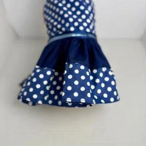 Handmade Cotton Dog Dress - Navy Blue Poka Dot Puppy Outfit, Size Small