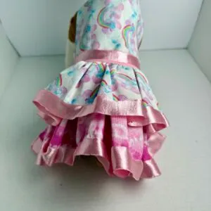 Handmade Cotton Dog Dress - Rainbow Puppy Outfit, Size Small