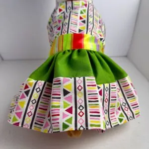 Handmade Cotton Dog Dress - Greeen Multi color Puppy Outfit, Size Small