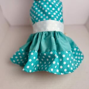 Handmade Cotton Dog Dress - Light greenish Poka Dot Puppy Outfit, Size Small